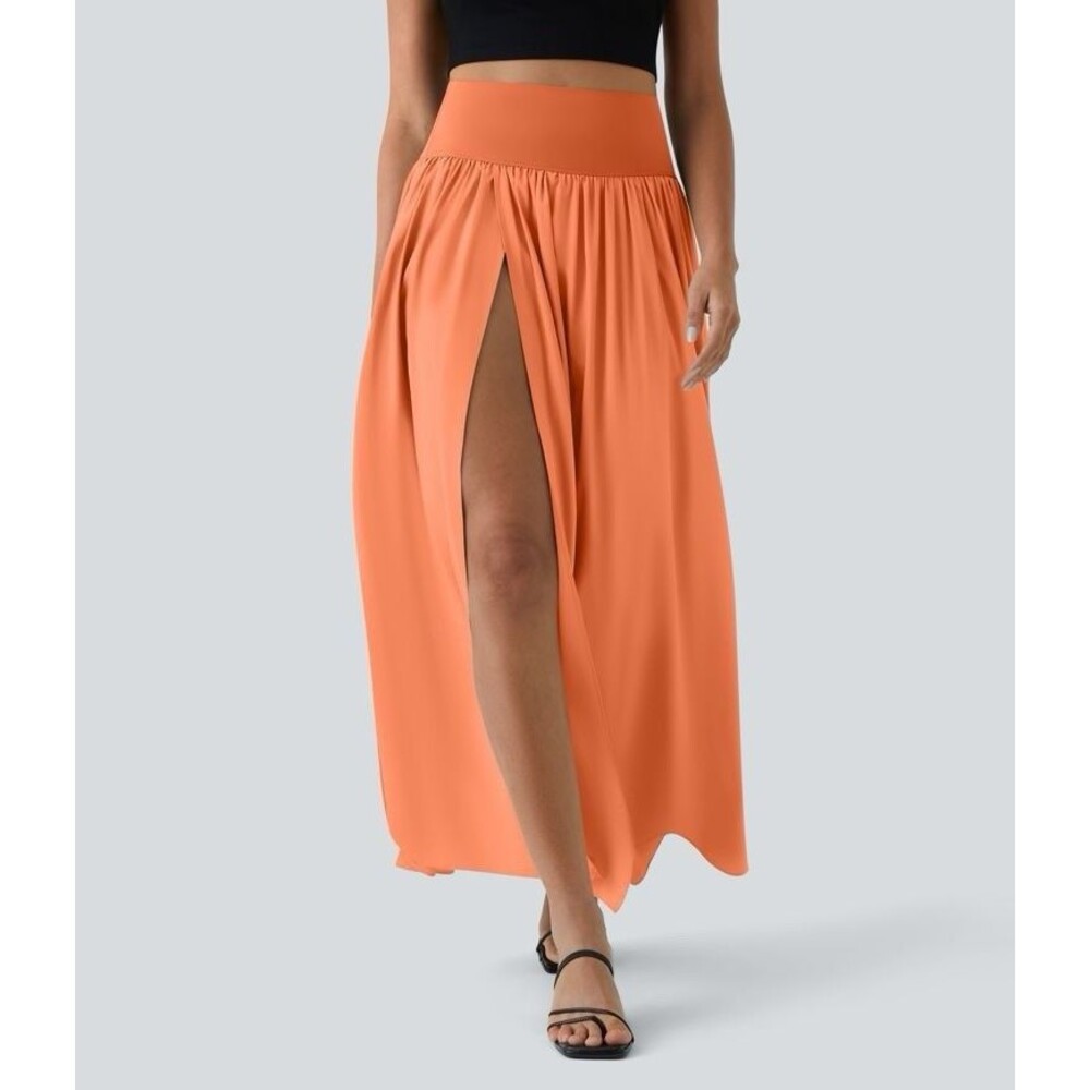 Halara Breezeful High Waisted Split 2-in-1 Quick Dry Maxi Skirt Orange Large